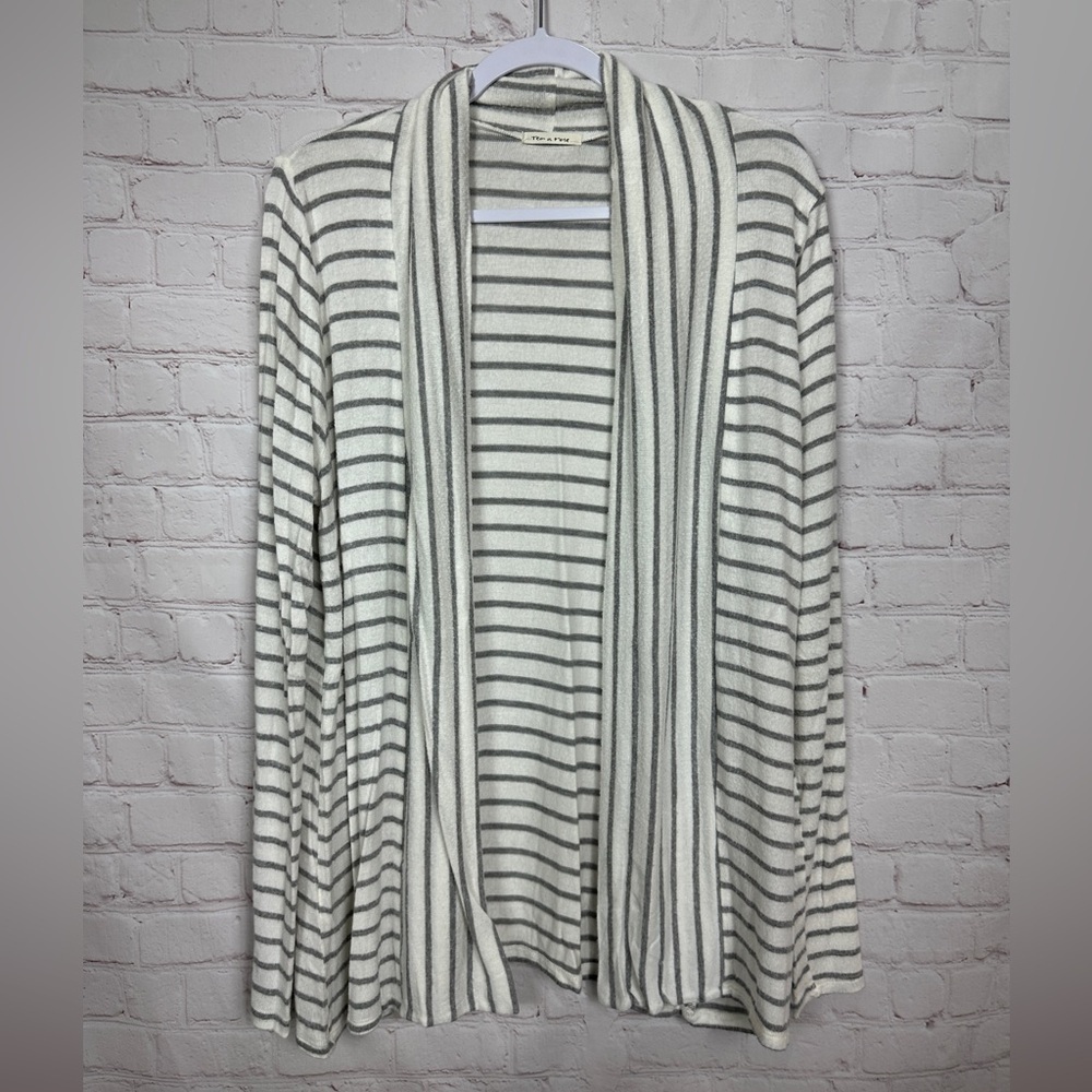 Tea n Rose rayon knit striped open front cardigan lightweight sweater sz‎ L